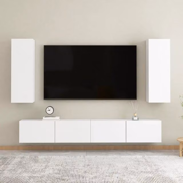 Set Mobili Porta TV 4 pz-Credenza per TV Bianco in Legno Multistrato 600036