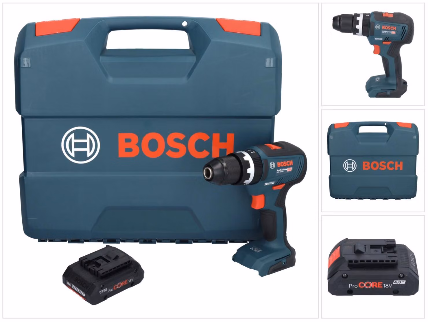 Bosch GSB 18V-55 Trapano a percussione professionale a batteria 18 V 55 Nm senza spazzole + 1x batteria ricaricabile ProCORE 4,0 Ah + valigetta - senza caricabatterie