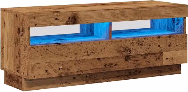 Mobile TV sospeso moderno con luci LED integrate in legno composito marrone, finitura effetto legno anticato opaco, L 100 x P 35 x H 40 cm