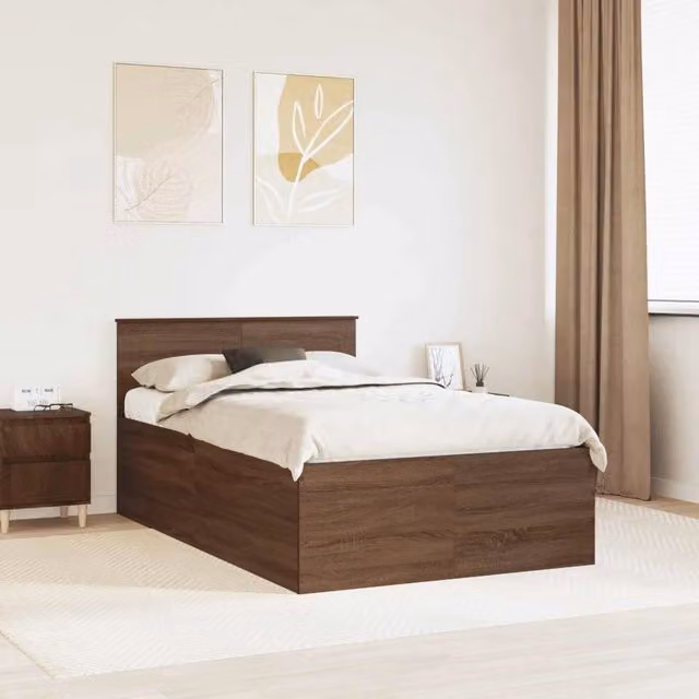 Struttura del letto con testiera Rovere Marrone 135 x 190 cm 3408591