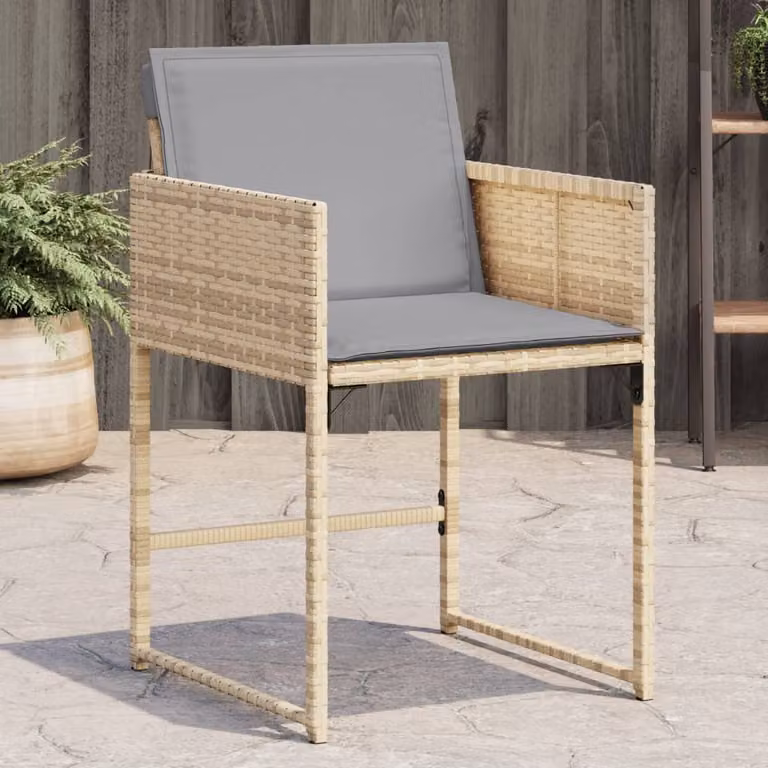 Set di 4 sedie da giardino vidaXL in polyrattan con cuscini beige e grigio e braccioli