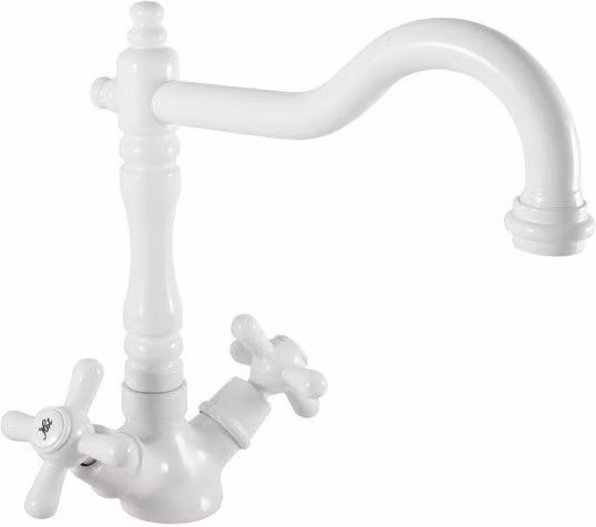 MORAVA RETRO miscelatore lavabo girevole ottone bianco opaco senza sifone