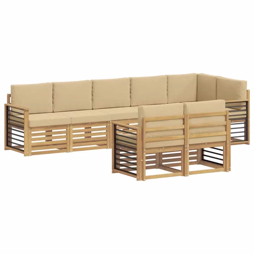 Set di divani da esterno a L vidaXL in legno di acacia con cuscini, Bianco e Beige – 2