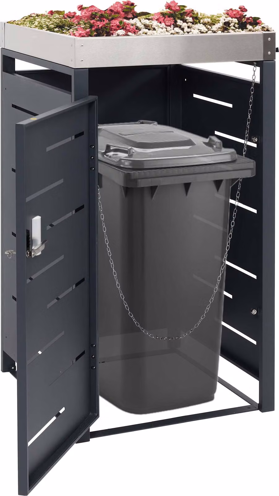Copertura per bidoni della spazzatura MCW-H40b, box per bidoni della spazzatura, fioriera combinata in acciaio inossidabile e metallo, 24 kg, 110x60x62 cm, espandibile
