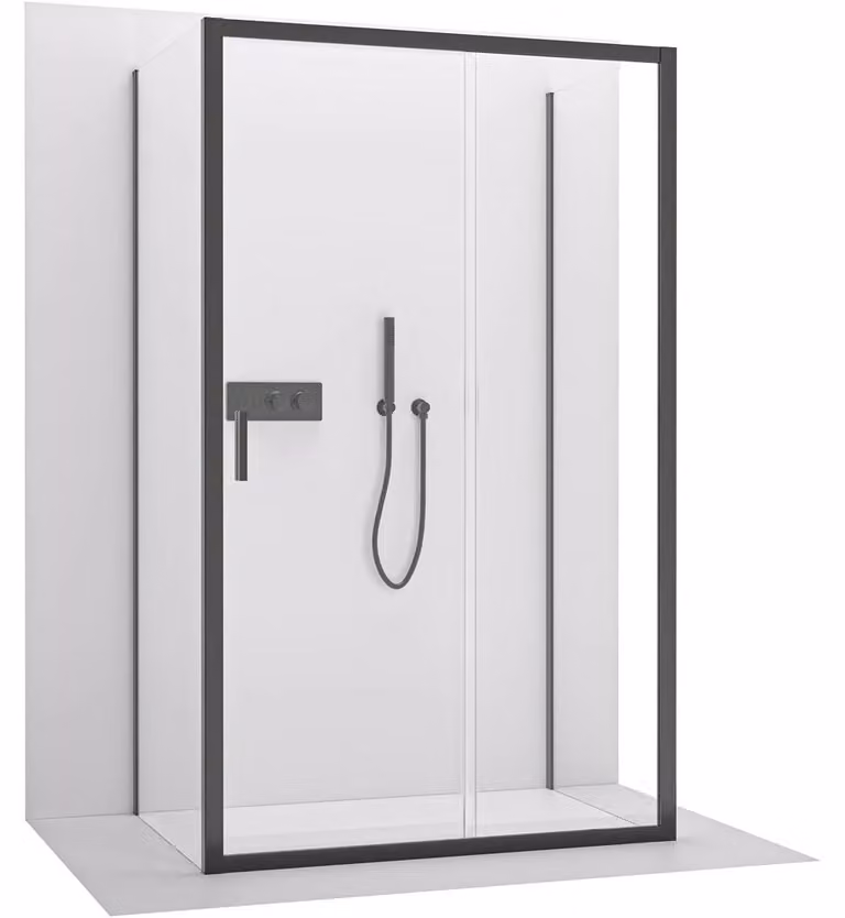 CERANO - Box doccia a tre pareti Varone LINE U L/P - 6 mm - nero opaco, vetro trasparente - 140x90x195 cm - scorrevole