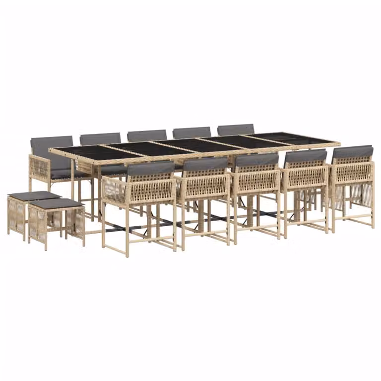 Set Pranzo da Giardino 15 pz con Cuscini Beige Misto Polyrattan