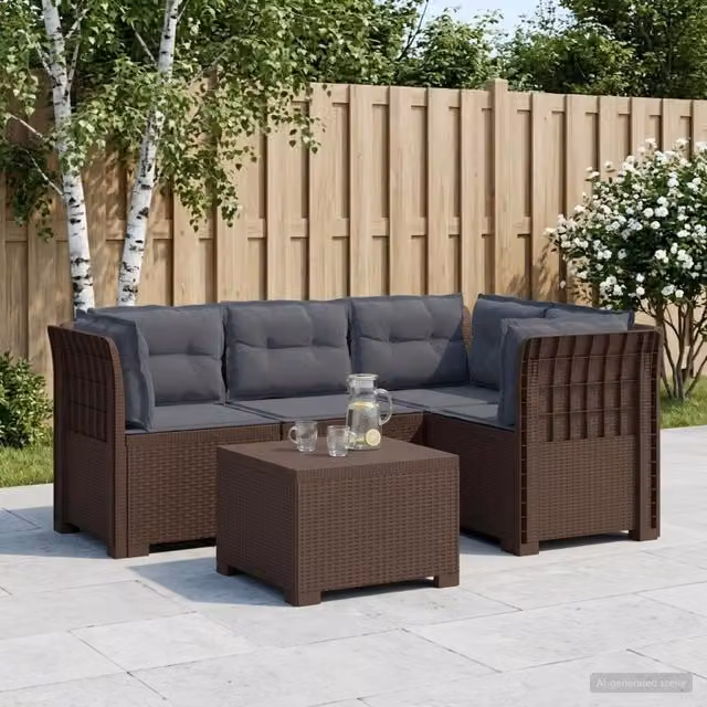 Divano da giardino 4 posti con cuscini aspetto rattan PP 3444021