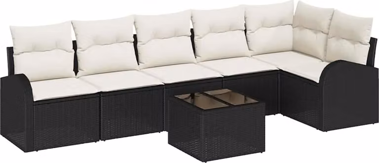 Set Divano da Giardino 7 pcs Nero e Bianco polyrattan