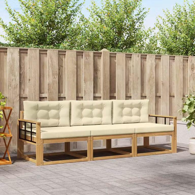 Set di divani da esterno vidaXL in legno di acacia con cuscini, Bianco, Beige e Marrone