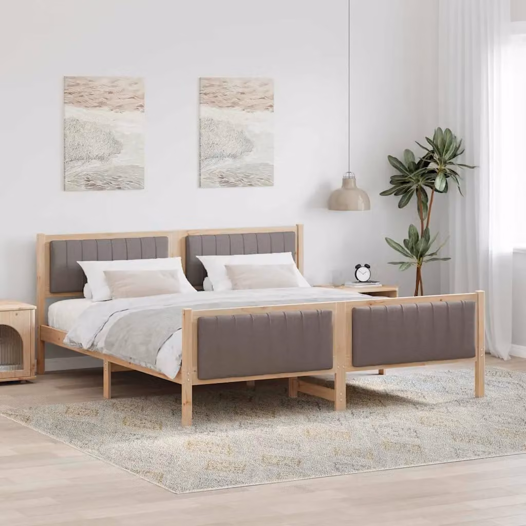 Struttura del letto moderna vidaXL con testiera in tessuto e legno di pino, Marrone, 180 x 200 cm – 1