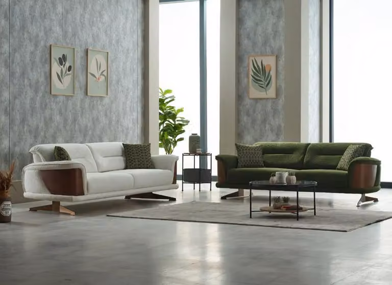 Couchgarnitur Dreisitzer Weiß Grün Couch Stoff 2tlg Polstersofa Sofas