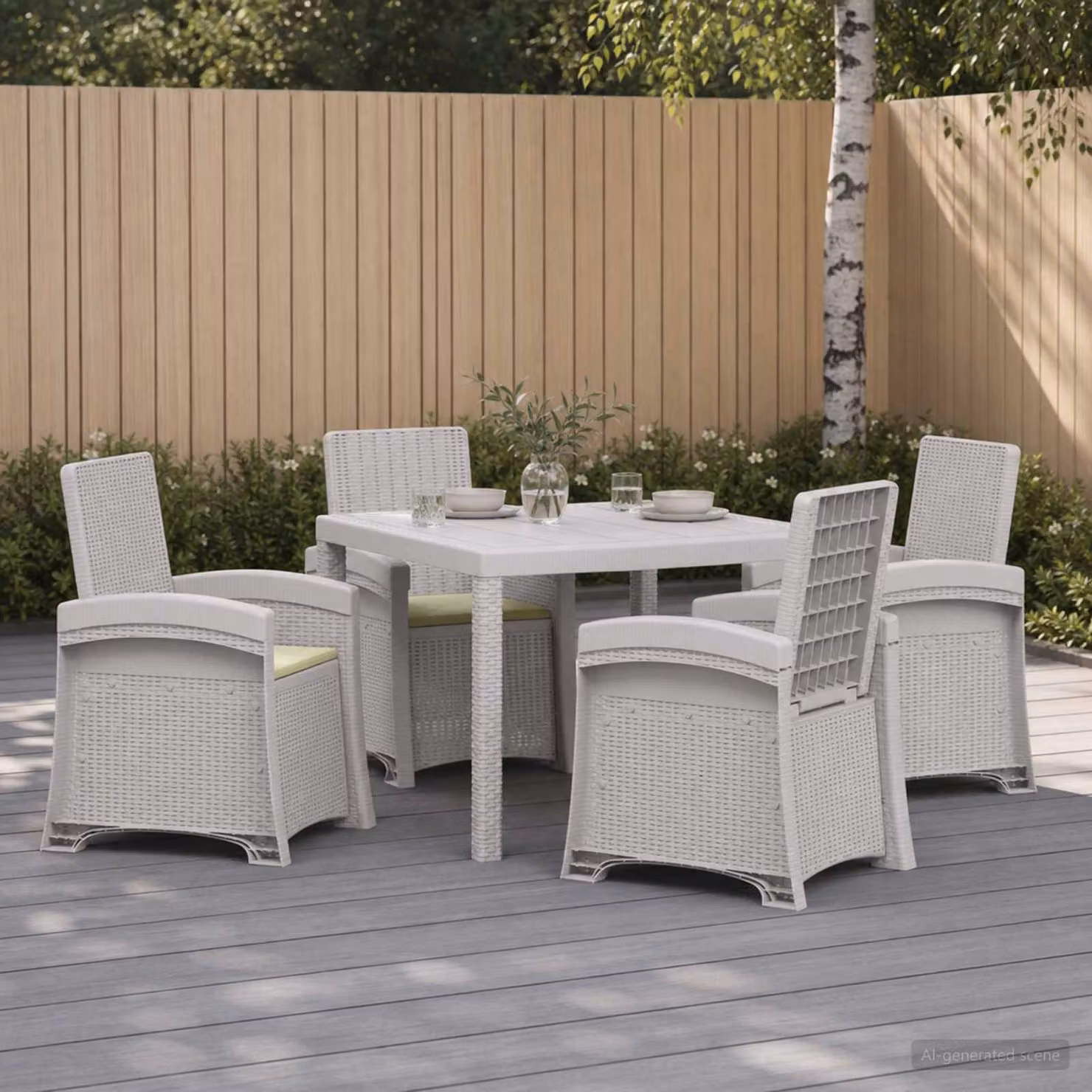 Set da pranzo per giardino e terrazzo vidaXL in rattan sintetico, 5 pezzi, Bianco e Beige