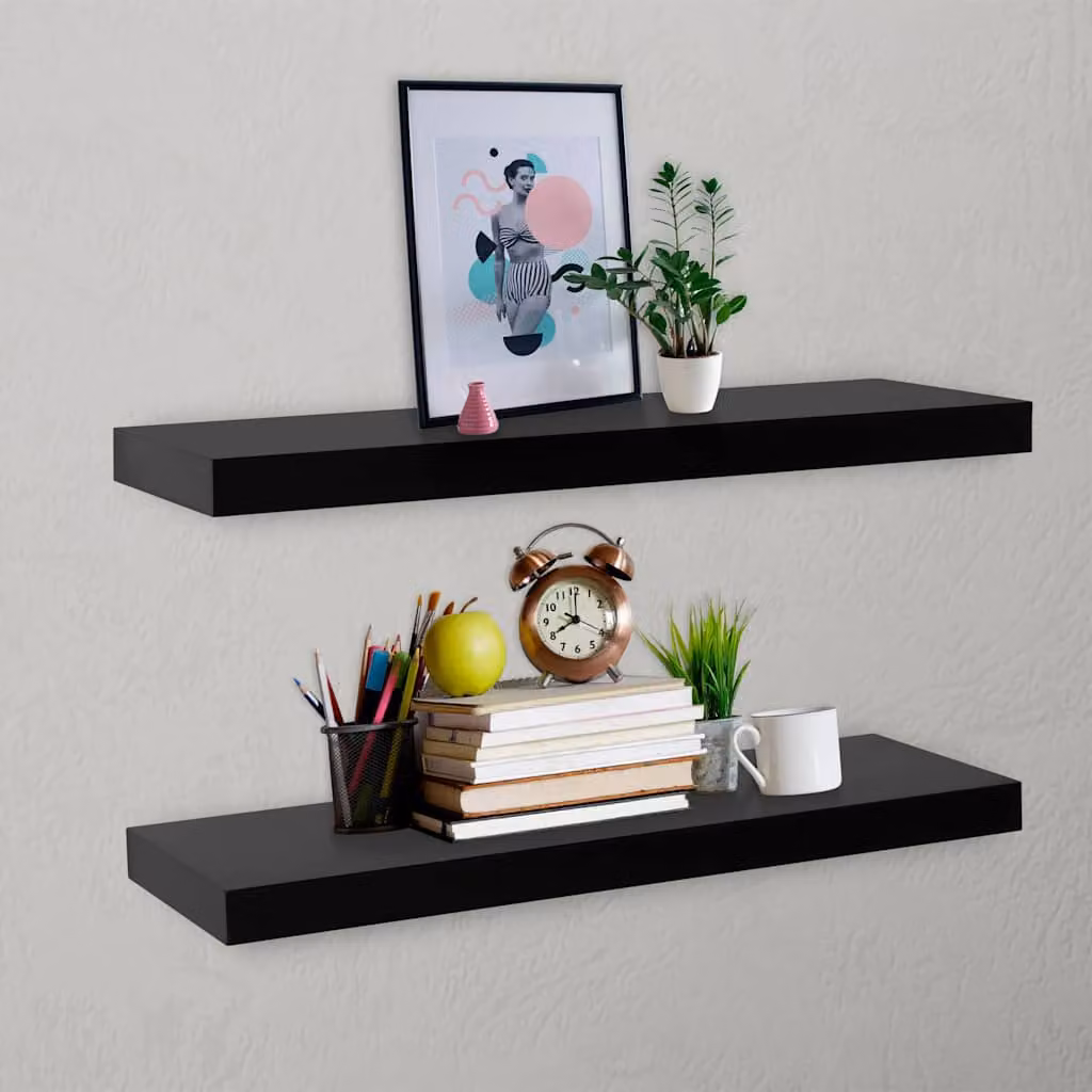 Set di 2 mensole a muro galleggianti vidaXL nere in MDF, L 80 cm x P 20 cm x H 3,8 cm