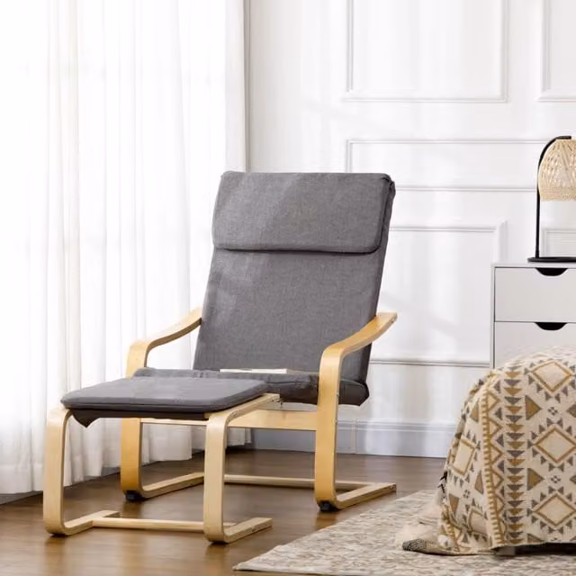 Poltrona relax reclinabile WISHDOR con poggiapiedi, rivestimento in tessuto grigio e struttura in legno massiccio, ideale per soggiorno e camera da letto – 1