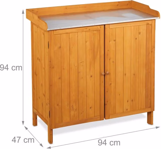 Tavolo da giardinaggio con pratico armadio 94 x 94 x 47 cm in legno di abete naturale 13_0016738