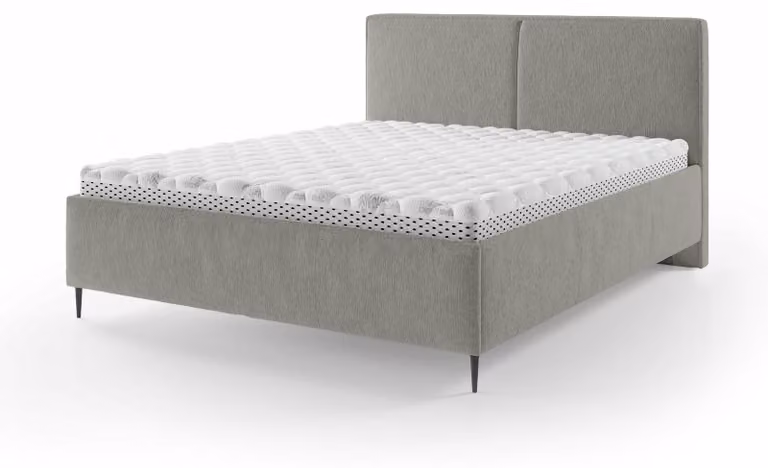 Letto imbottito con contenitore integrato, modello Hatti, colore sabbia opaco, dimensioni 140 x 200 cm