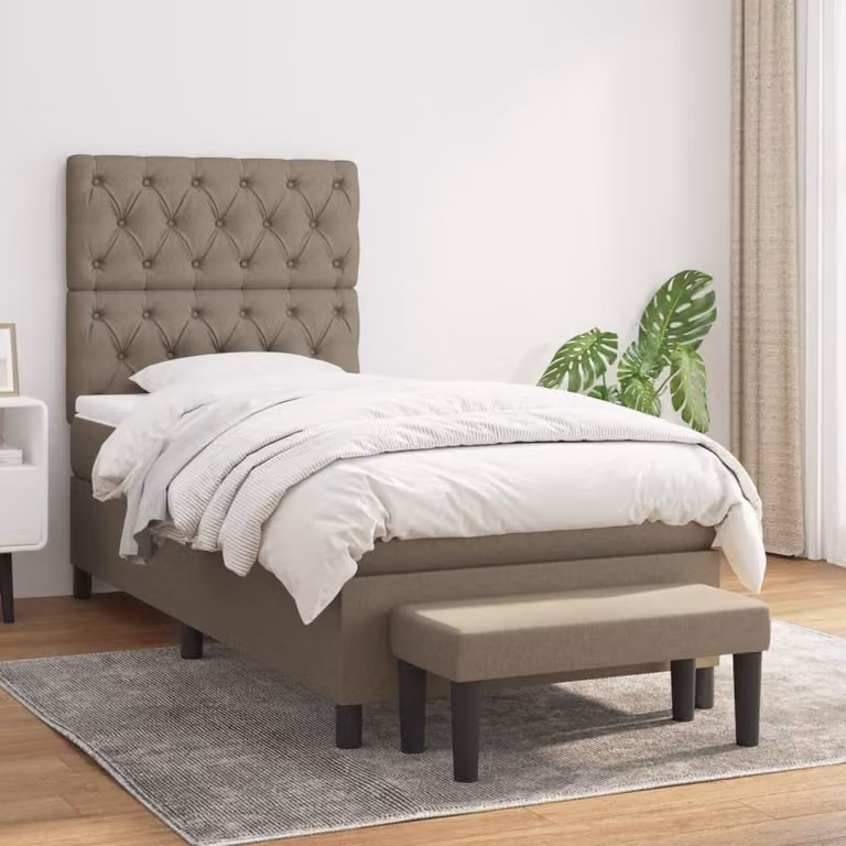 The Living Store Letto a molle con materasso Taupe 80x200 cm in tessuto