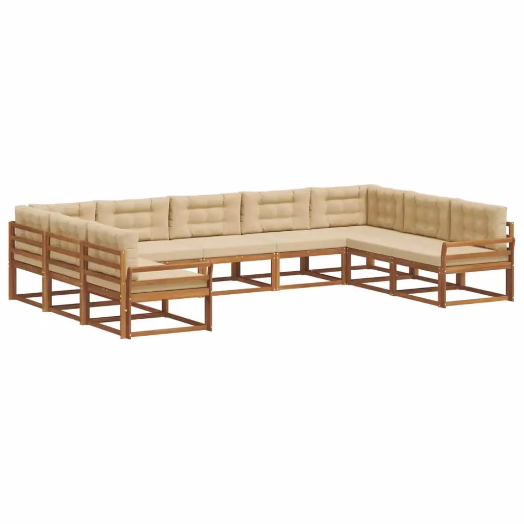 Set di divani da esterno a L vidaXL in legno di acacia con cuscini beige e sabbia – 2