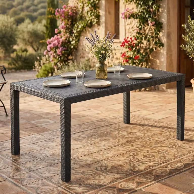 Dmora Tavolo da Esterno Arca 78x138x72h cm Nero Antracite, 8 Posti Impermeabile, Idrorepellente, Lavabile  Italy