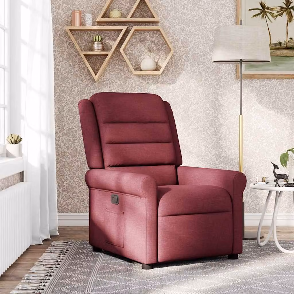 vidaXL Poltrona Reclinabile Relax in Tessuto Rosso con Braccioli e Meccanismo Manuale