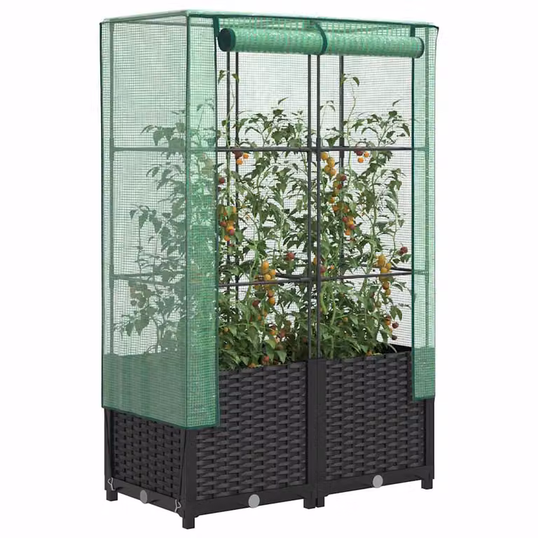 vidaXL Letto Rialzato con Copertura Serra Effetto Rattan Nero e Verde L: 80 cm, P: 40 cm, H: 138 cm
