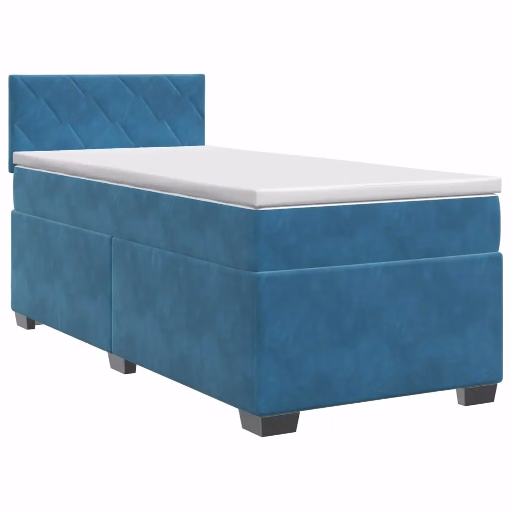 Letto box spring con materasso ibrido vidaXL in velluto blu e bianco, L/P/H: 80 x 200 x 46 cm – 2