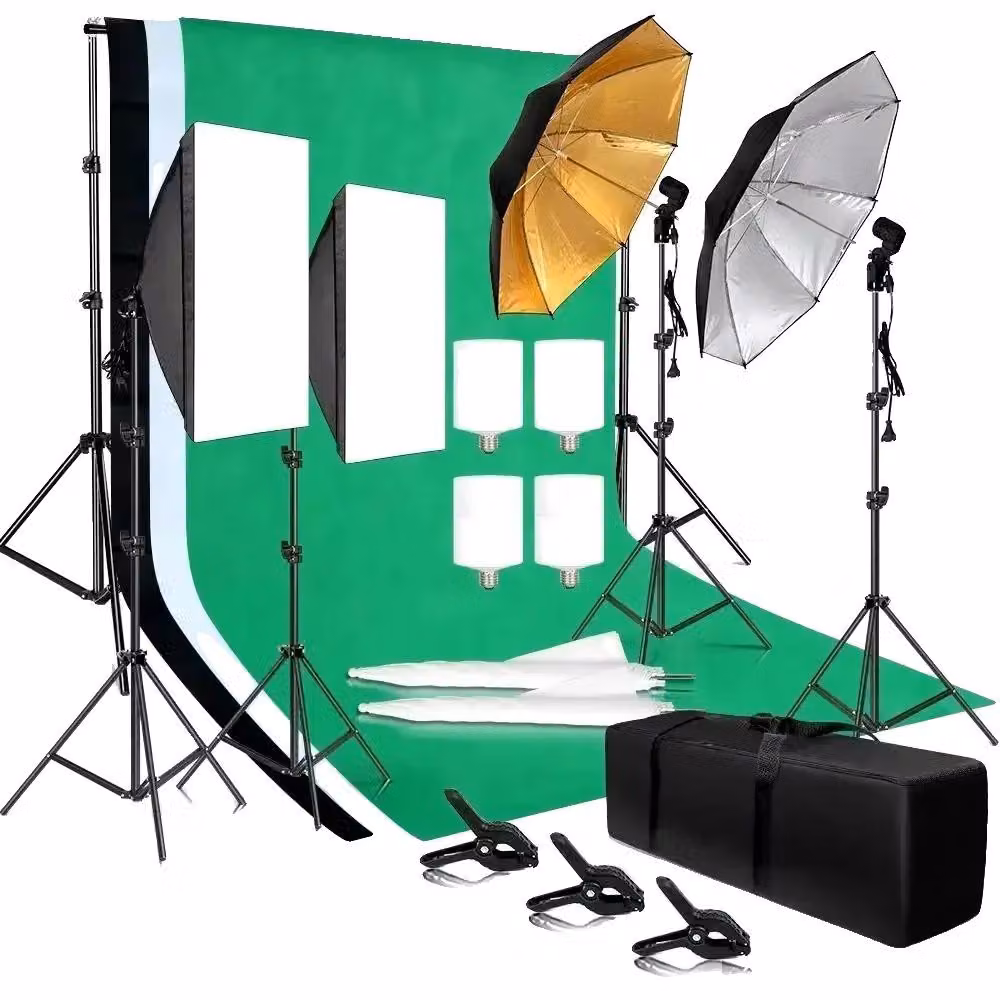 Set di illuminazione per studio fotografico, softbox, sfondi, kit per studio fotografico 54