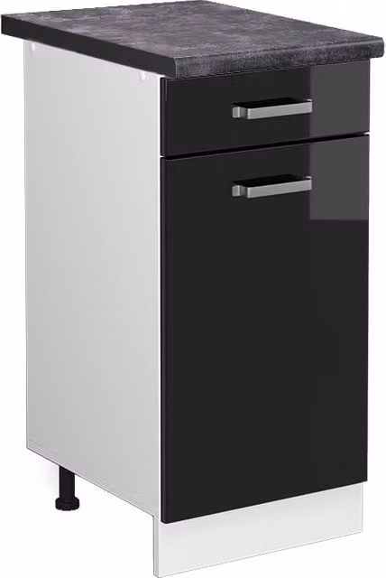 Mobiletto base per cucina Vicco R-Line Nero lucido e Bianco con PL Antracite, L: 40 cm, H: 81,6 cm, P: 60 cm – 1