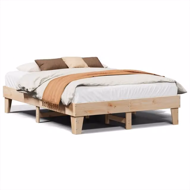Letto matrimoniale per adulti in legno massello di pino naturale, stile rustico, senza materasso, L/P/H: 153.5 x 203.5 x 36.0 cm – 1