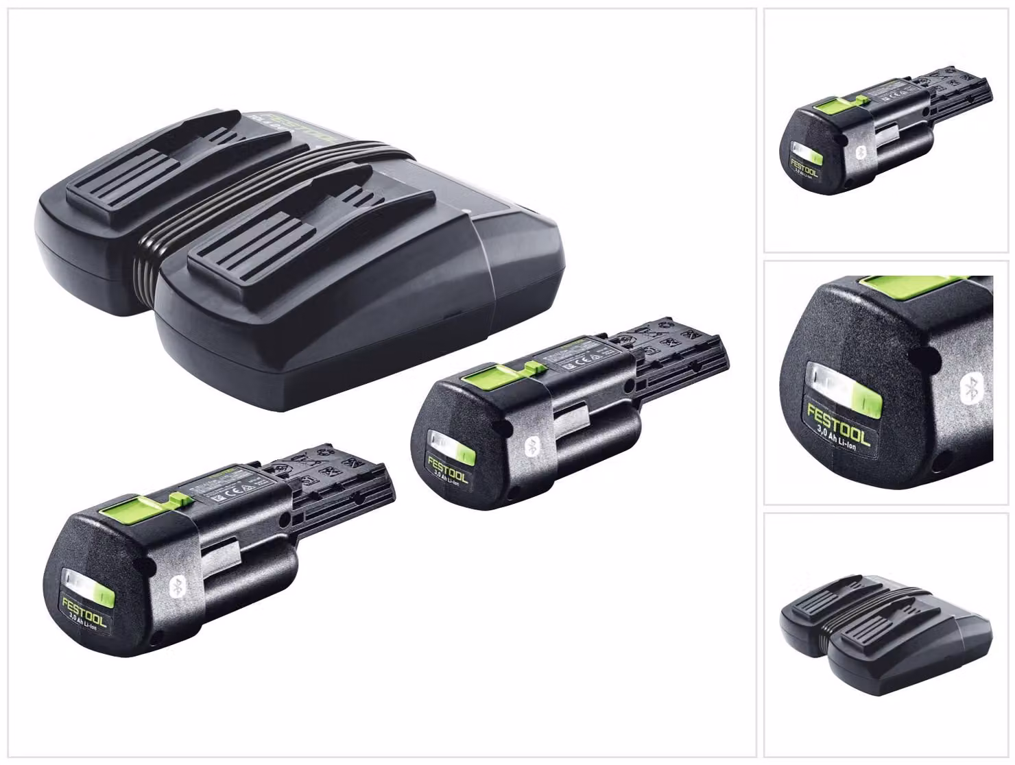 Set energia Festool 2x BP 18 Li 3.0 Ergo I batteria 18 V 3.0 Ah / 3000 mAh Li-Ion ( 2x 577704 ) + caricatore doppio TCL 6 DUO ( 577017 )