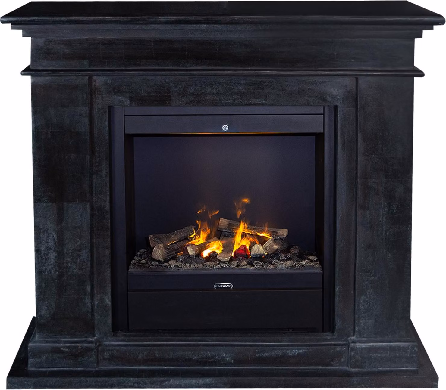 Caminetto a vapore acqueo Xaralyn - Kos EAL-SWP - pietra naturale nera - riscaldatore da 1500 watt - con telecomando - caminetto elettrico Opti-Myst - caminetto da incasso incluso - caminetto decorativo
