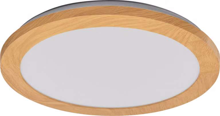 OSRAM ORBIS Disc lampada da parete/soffitto con LED, decorazione in legno, 22W, 1800lm, 3000/4000K, regolabile tramite interruttore a parete con Click CCT, diametro 30cm, protezione IP44 per bagni, viti/spine incluse