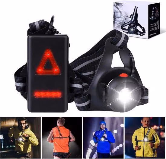Torcia da piede a LED con riflettori - Luminosità di 500 lumen - Stazione di ricarica USB pronta all'uso - Resistente all'acqua - Ideale per la corsa, l'escursionismo, la pesca in barca e l'attrezzatura outdoor.
