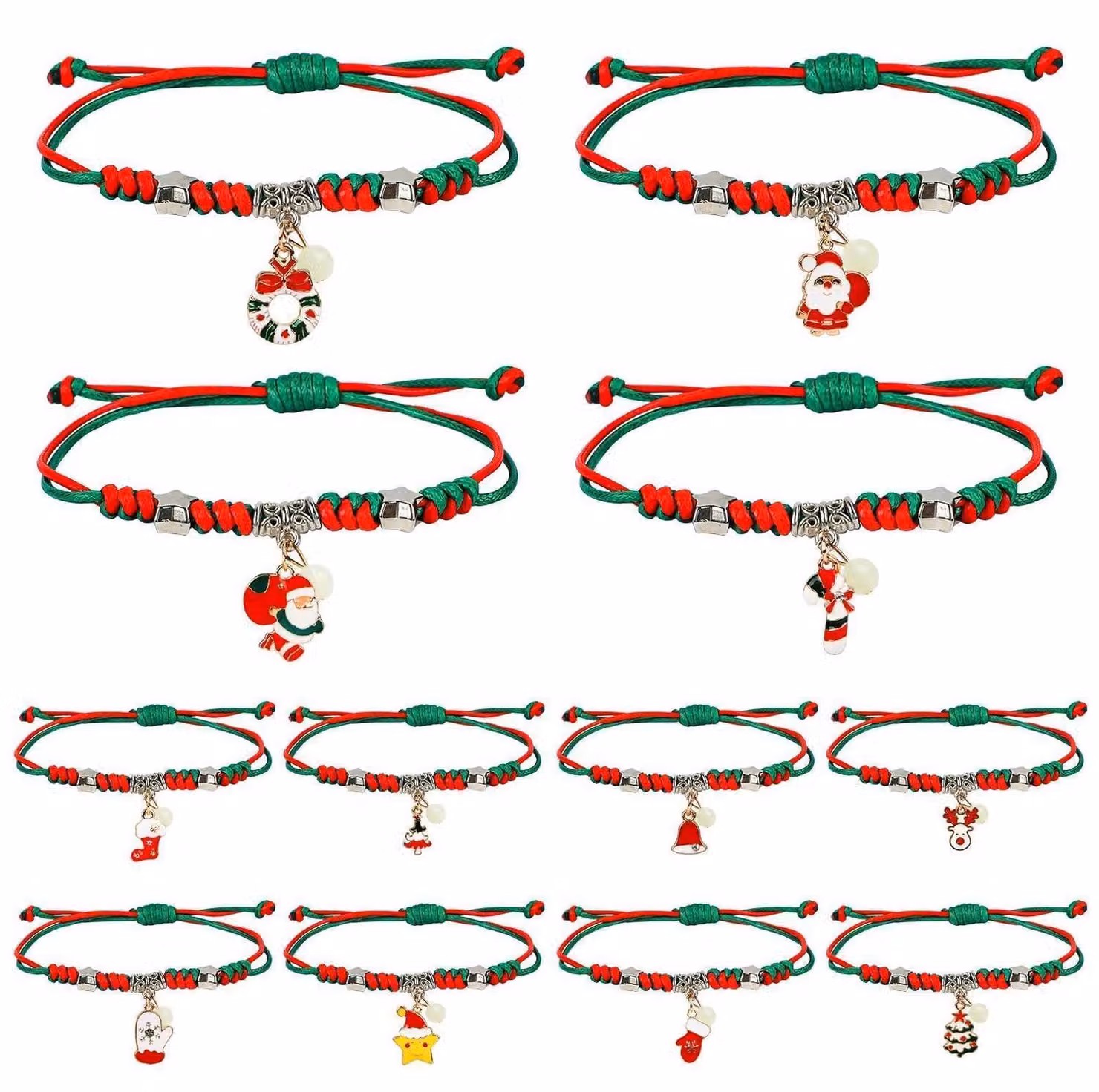 Braccialetti natalizi, confezione da 12 pezzi, ideali per l'avvento. Gioielli regolabili, con effetto luminoso, disponibili nei colori rosso e verde