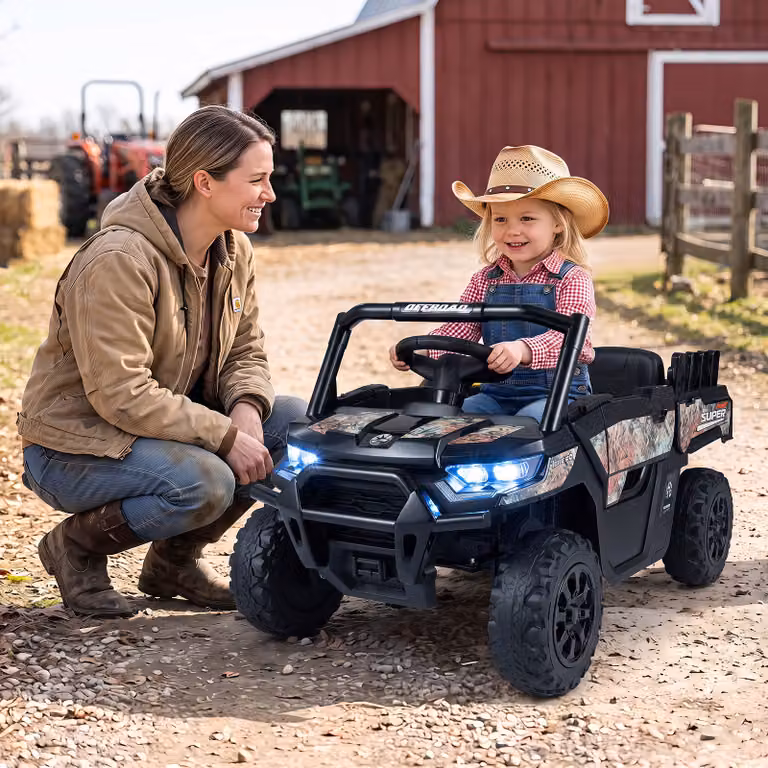 Costway 12 v macchina elettrica per bambini 3+ anni auto utv, Veicolo cavalcabile con cassone 2 motori telecomando cintura di sicureza Nero