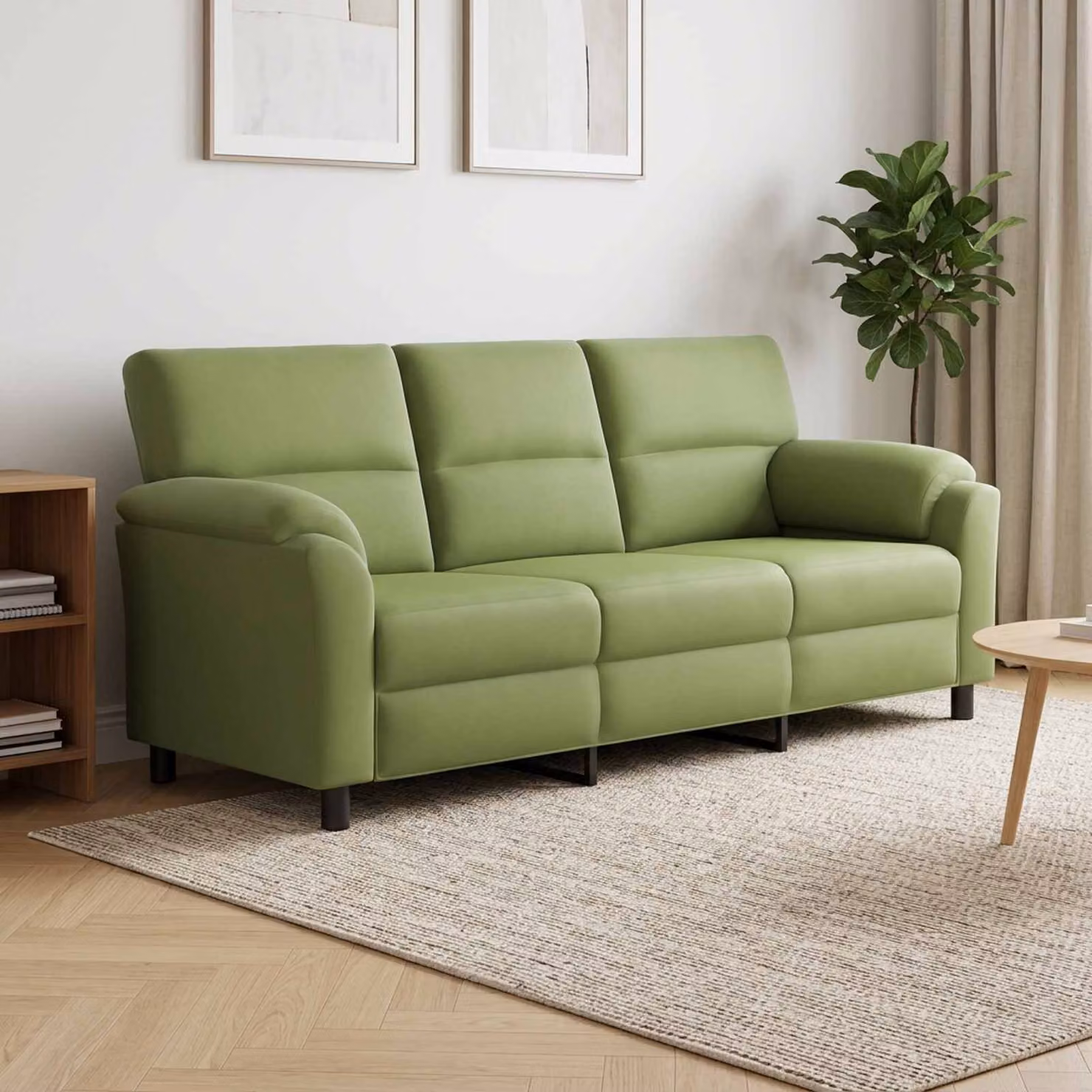 Divano moderno vidaXL in velluto verde con struttura in metallo, L: 214 cm, P: 85 cm, H: 93 cm