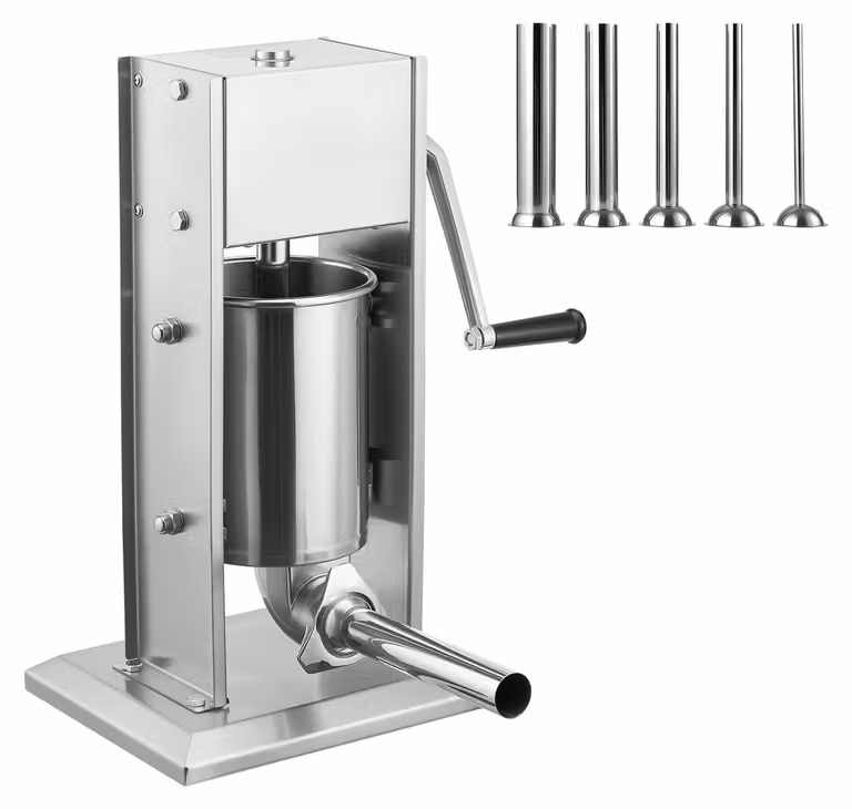 SucceBuy, macchina manuale per insaccare salsicce, capacità 3 litri, macchina verticale con 5 ugelli, macchina per insaccare carne in acciaio inossidabile con sistema a due velocità, pressa per salsicce per uso professionale e domestico