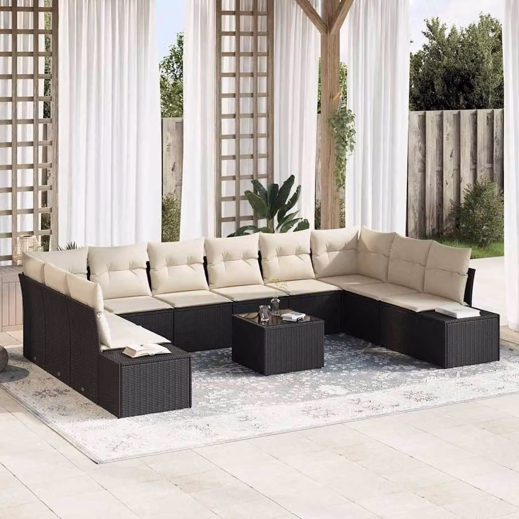 Maison Exclusive - Set da giardino composto da 11 pezzi, divano in rattan sintetico nero