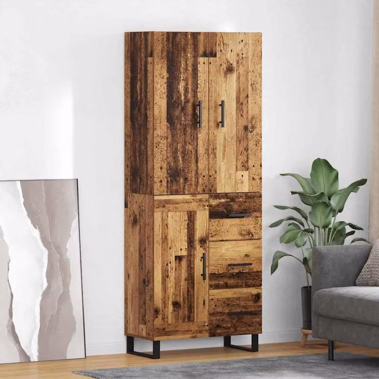 Set di 2 credenze vidaXL in legno effetto antico marrone con ante a battente e ripiani interni L/P/H: 69,5 x 34 x 180 cm