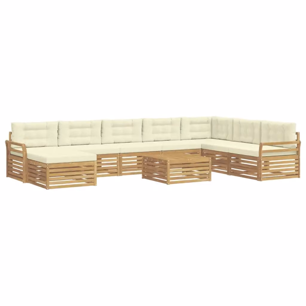 Set di divani da esterno vidaXL a forma di L in legno di acacia con cuscini, Bianco e Beige – 2