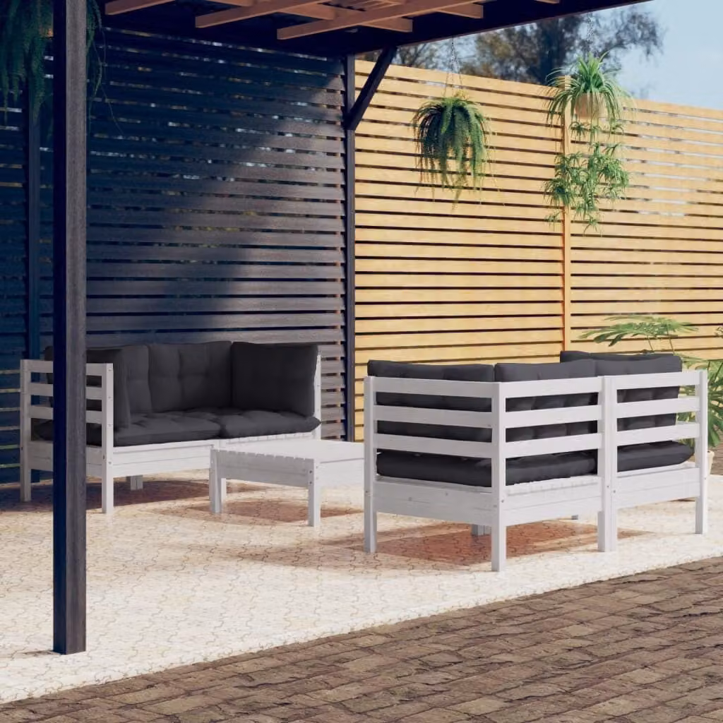The Living Store Set da giardino 5 pezzi con cuscini antracite in legno di pino