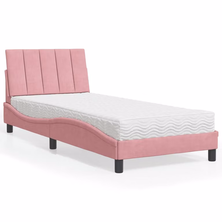 Letto con Materasso Hanko vidaXL in Velluto Rosa, L/P/H: 80 x 200 cm