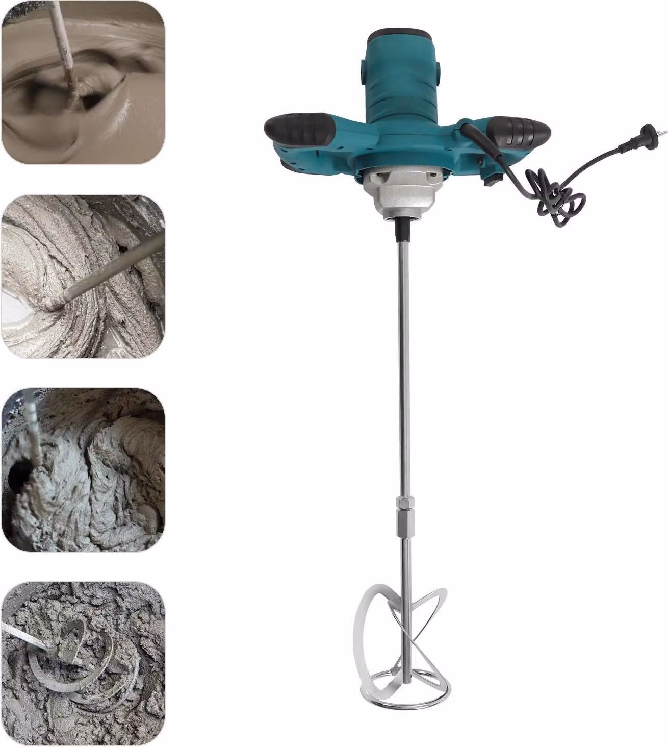 Miscelatore elettrico per malta e calcestruzzo - Miscelatore manuale - 2100 W - 0-800 giri/min a velocità variabile - 220 V/50 Hz - Pala di miscelazione a forma di S - Basso livello di rumorosità - Verde
