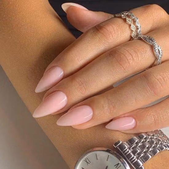 Unghie finte a mandorla, color rosa cipria, set da 24 pezzi con accessori