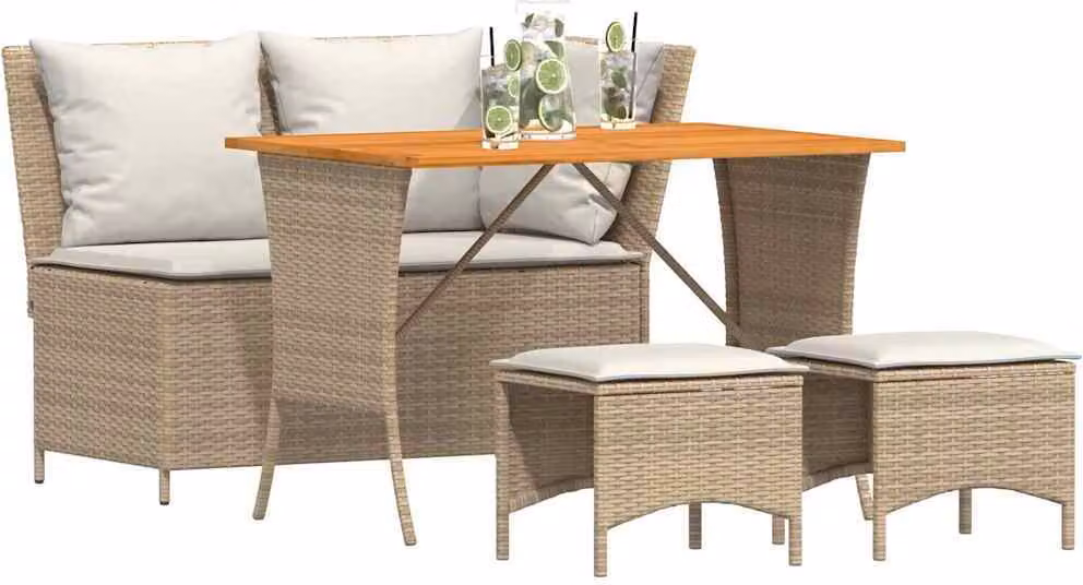 Set da Pranzo da Giardino 4 pz con Cuscini Beige in Polyrattan