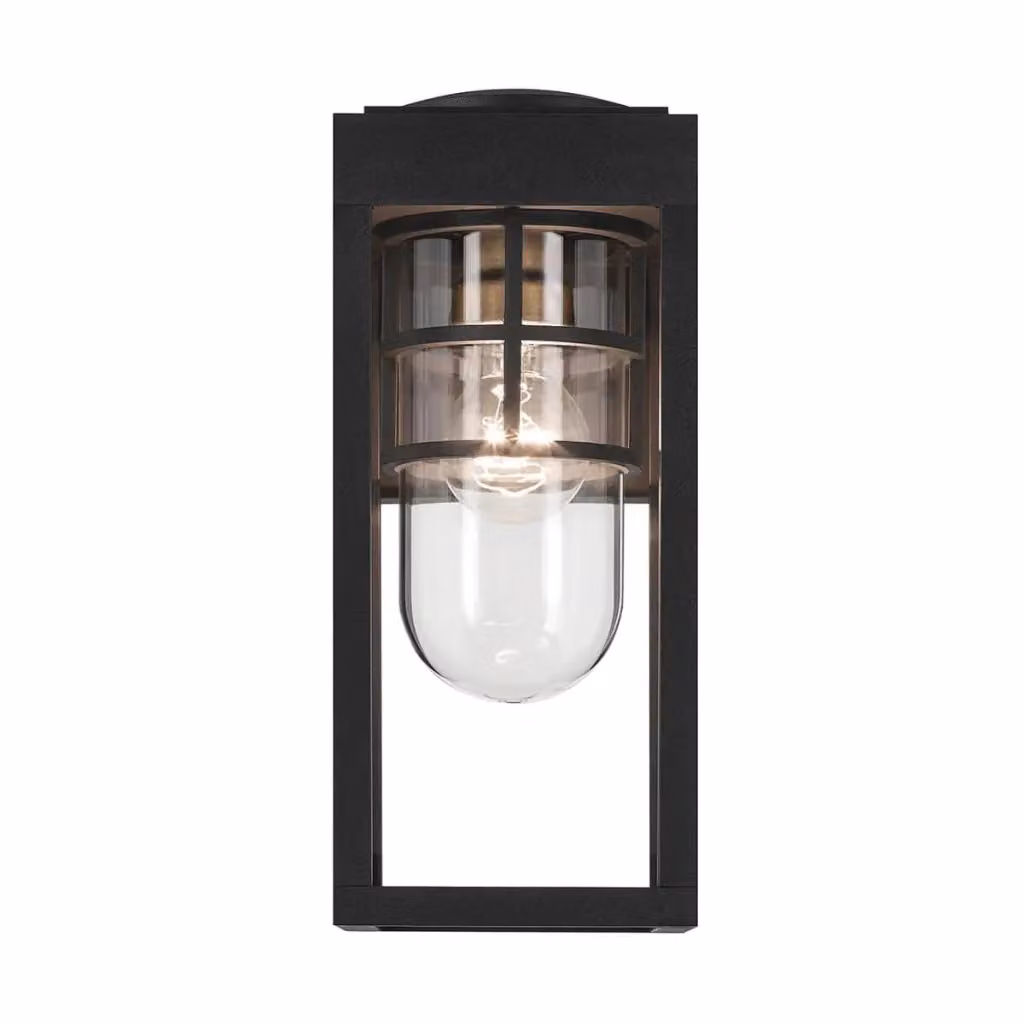 Applique da esterno industriale Kichler HONE in metallo nero e vetro trasparente, attacco E27, protezione IP44, resistente all'acqua salata – 2