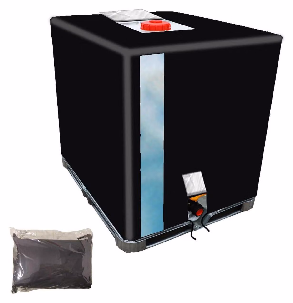 Copertura per serbatoio IBC da 1000 litri, colore nero, impermeabile, realizzata in tessuto Oxford 420D con oblò