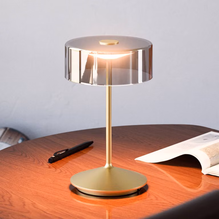 Sigor Numotion Lampada da tavolo ricaricabile a LED, oro, vetro, IP54, dimmerabile Numotion,, Ottone / Oro, Soggiorno / Sala da pranzo, Vetro, Moderno