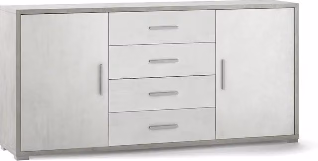 Credenza Mobile 2 ante con 4 cassetti 174x41x84H cm desing moderno in kit di montaggio colore Cemento e Ossido bianco