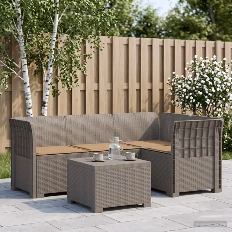 Set da giardino vidaXL moderno a forma di L con divano da esterno, elemento angolare, tavolino da caffè e cuscini imbottiti, resistente alle intemperie e ai raggi UV, disponibile in grigio, beige o marrone